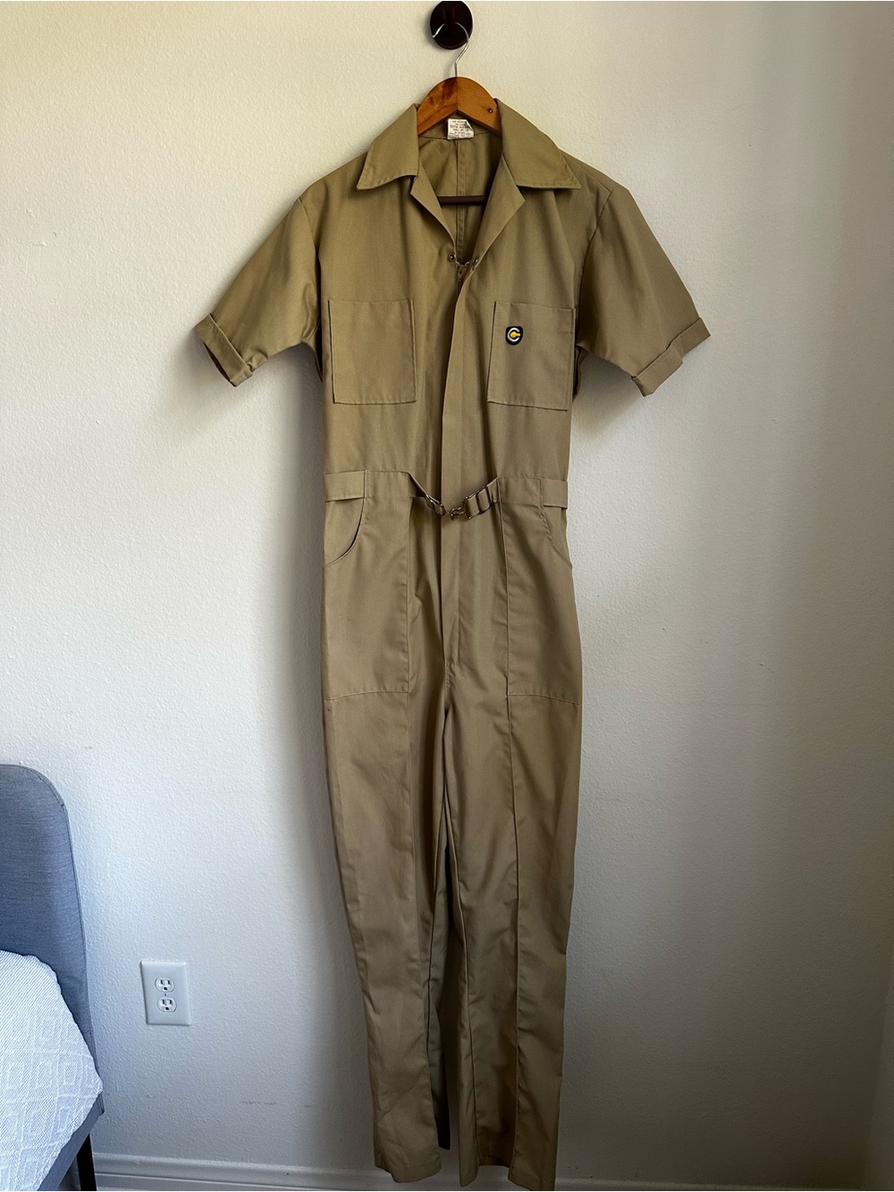 Vintage 1970s American Classic by Para-Suit Coveralls Khaki 38R M Belted NWOT